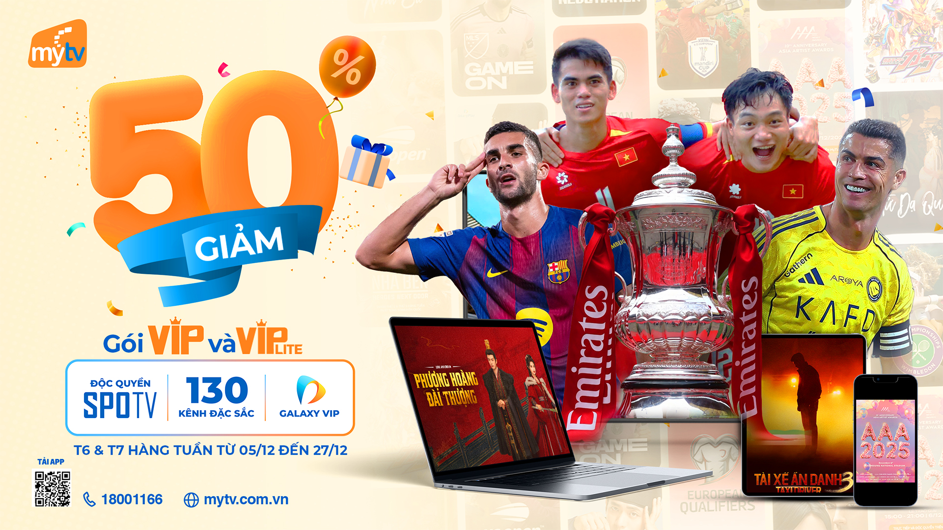 MyTV ưu đãi 50% tháng 12 – đón đại tiệc SEA Games, bóng đá châu Âu & giải trí cuối năm